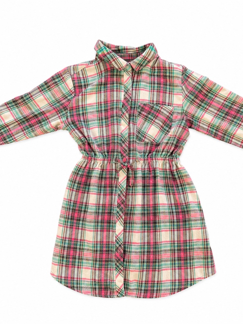 Primark Girls 9-10 Plaid Tartan Shirt Dress Pink Green Holiday Preppy